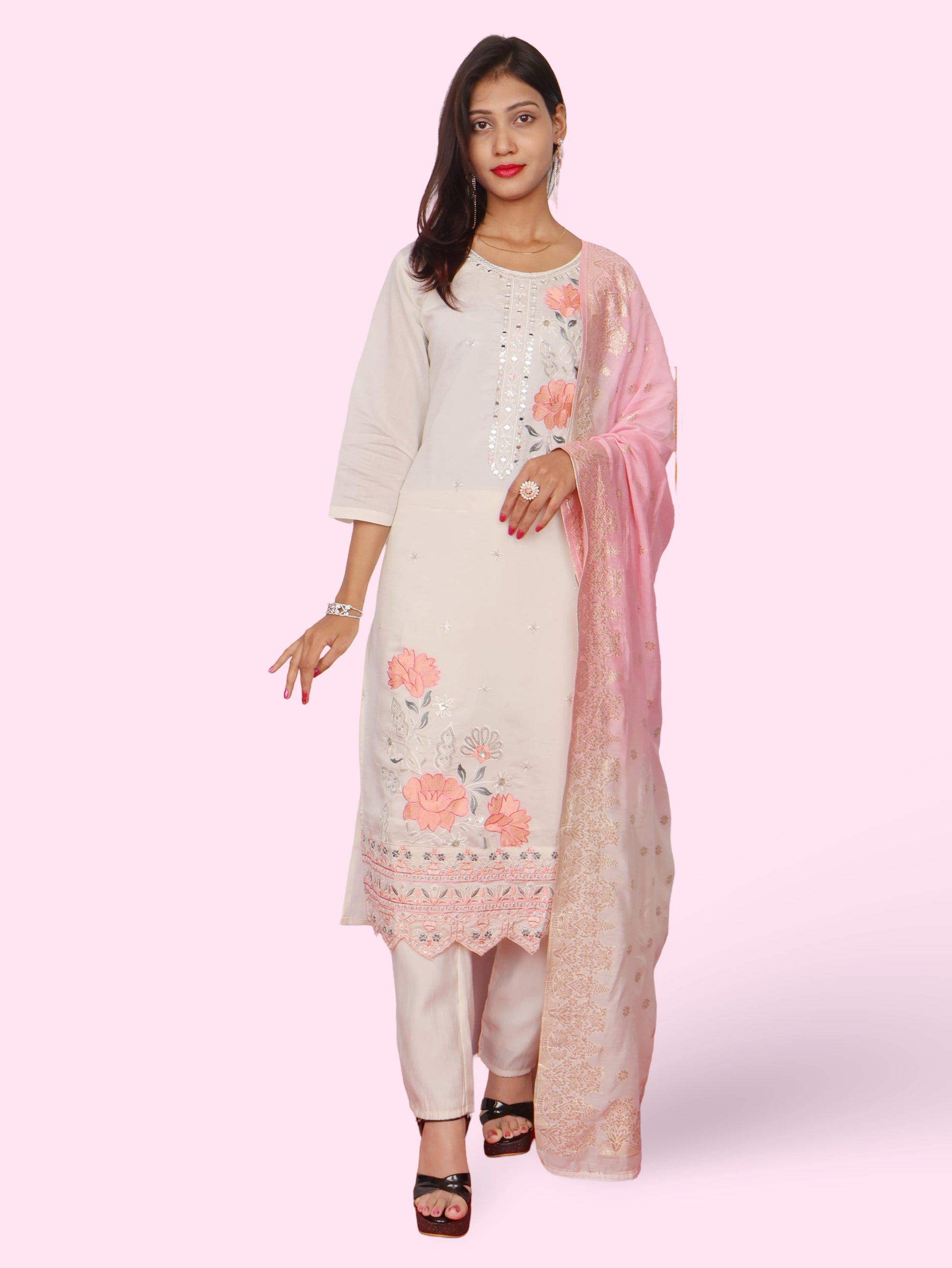 Women's Cotton Rayon Kurta-Pant, and Dupatta Set-0