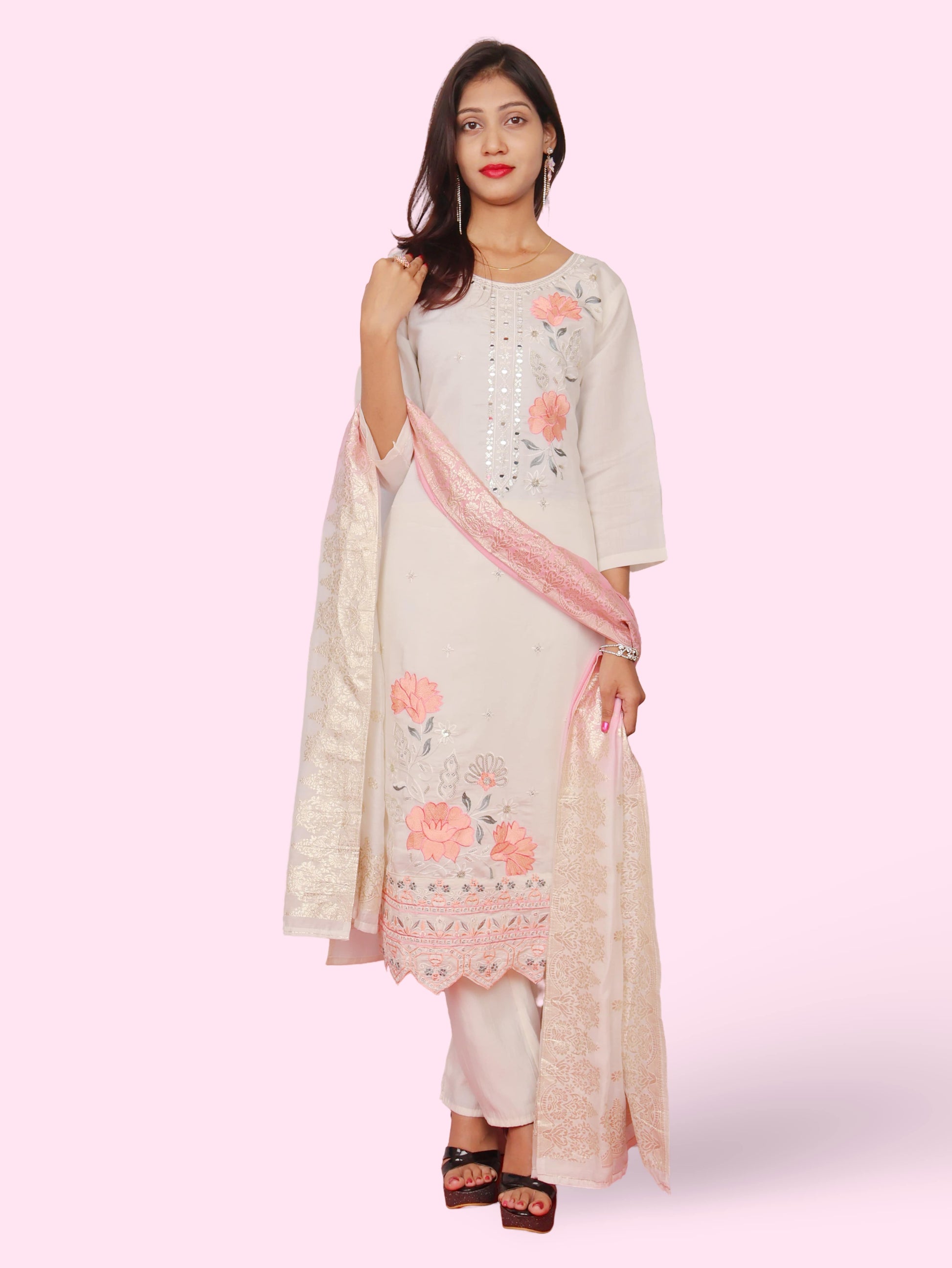 Women's Cotton Rayon Kurta-Pant, and Dupatta Set-4